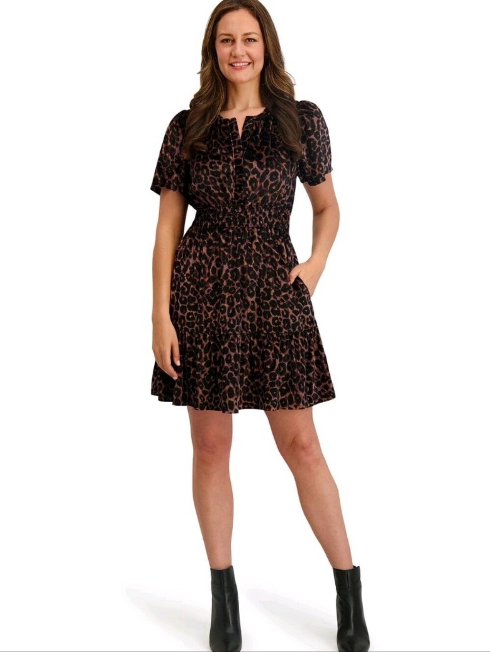 French Connection Brown And  Black  Leopard Print Mini Dress - Size Small